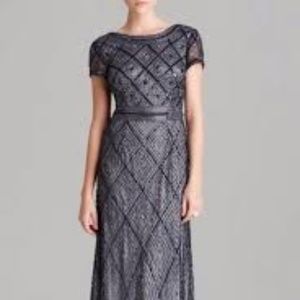 Adrianna Papell Size 8 Navy Sequins and beaded gown